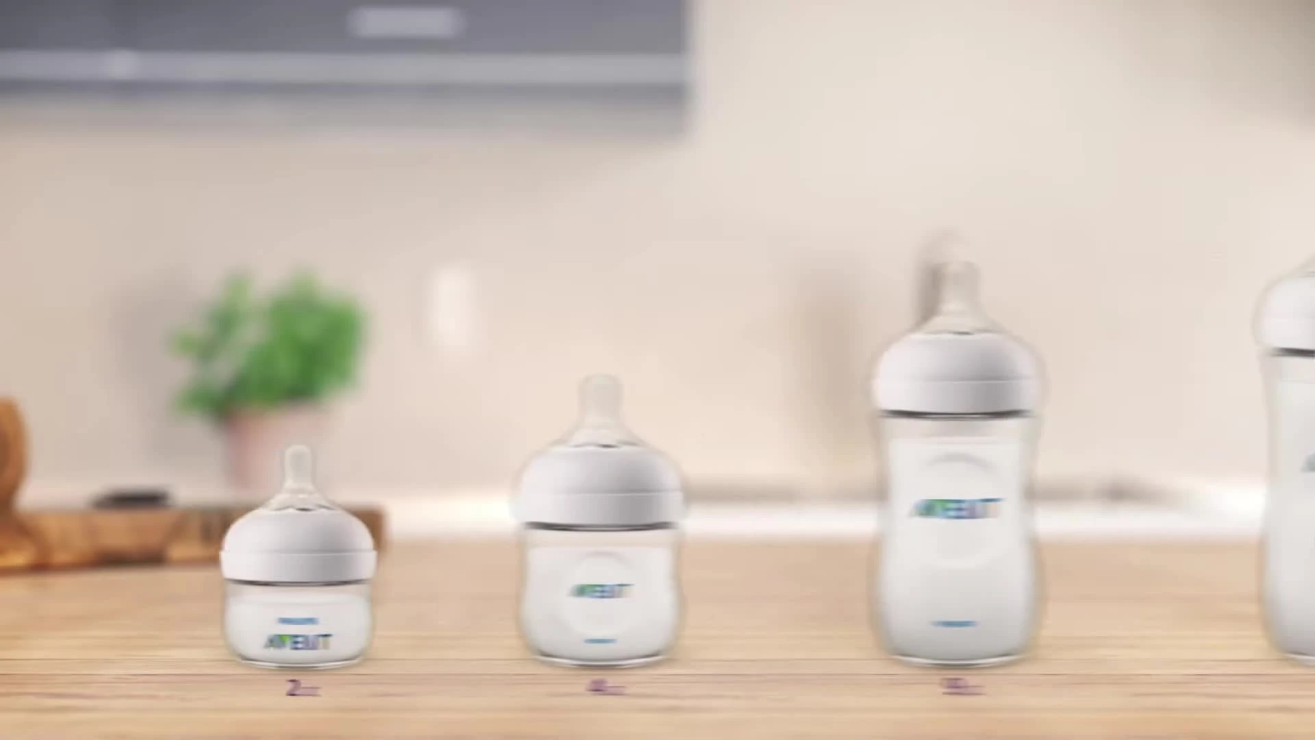 Variety of Philips AVENT bottle sizes displayed