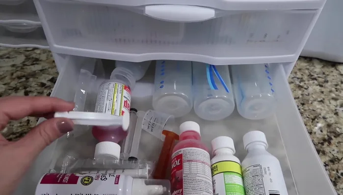 Organize other items: Use a third drawer for medication, syringes, and other miscellaneous items.