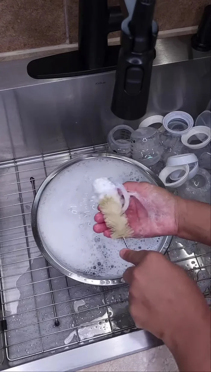 Use a bottle brush to clean the inside and outside of each part.