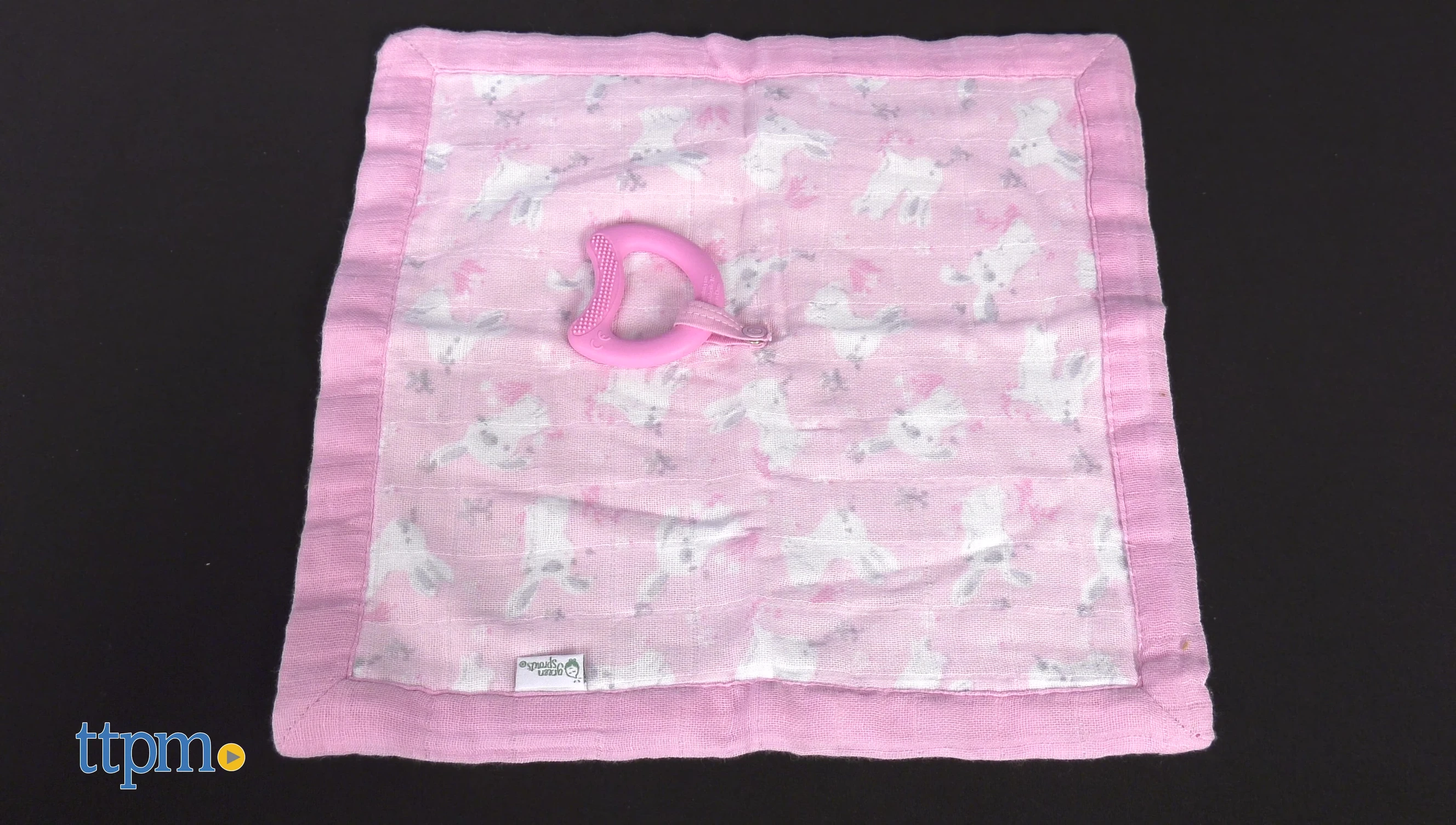 Close-up of the Snuggle Blankie Theater showing the detachable silicone teether.