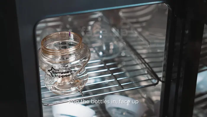 Place bottles face up inside the sterilizer to ensure all surfaces are exposed to UV rays.