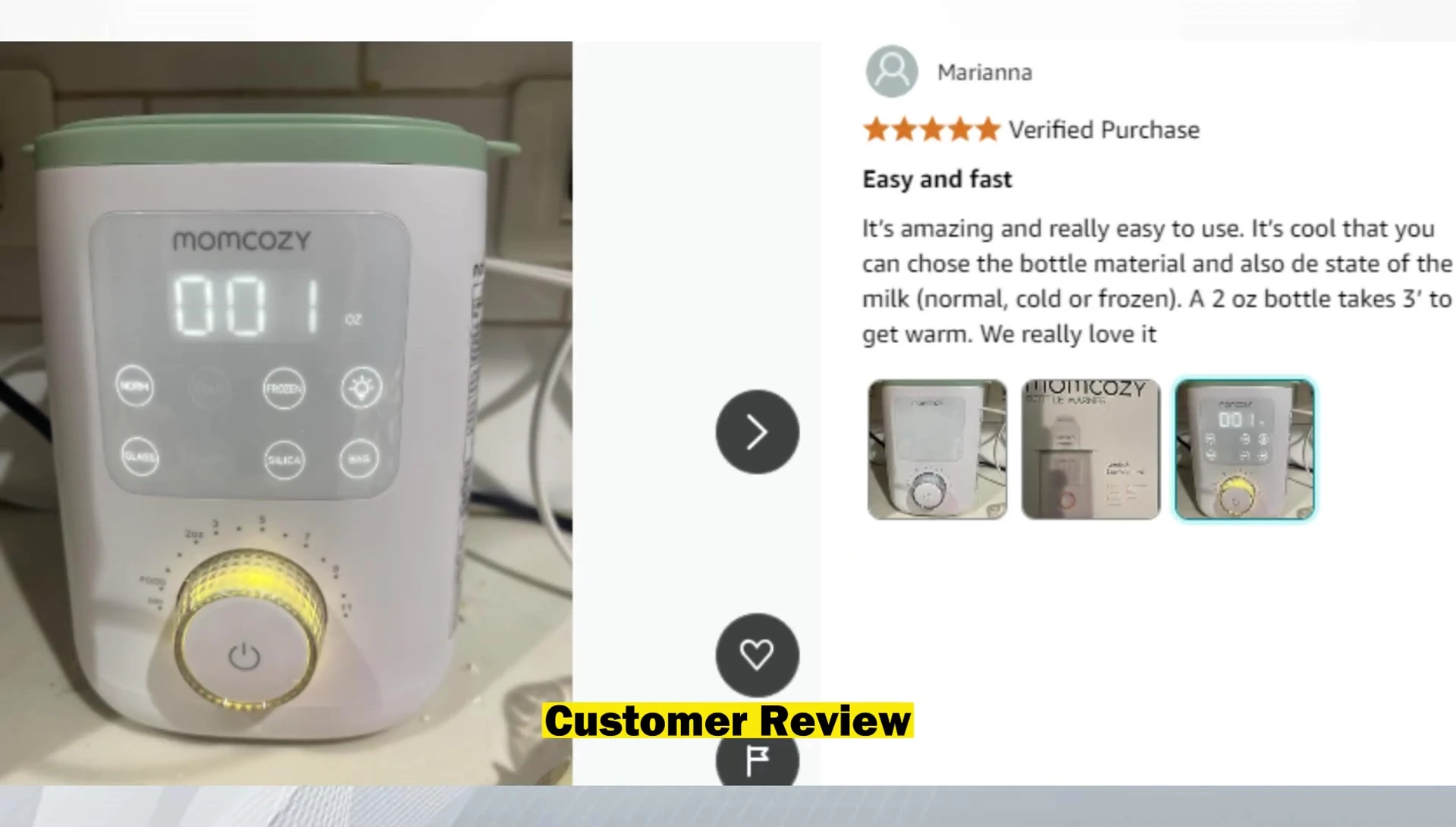 The Mom Cozy Nutri bottle warmer with a bottle inserted.