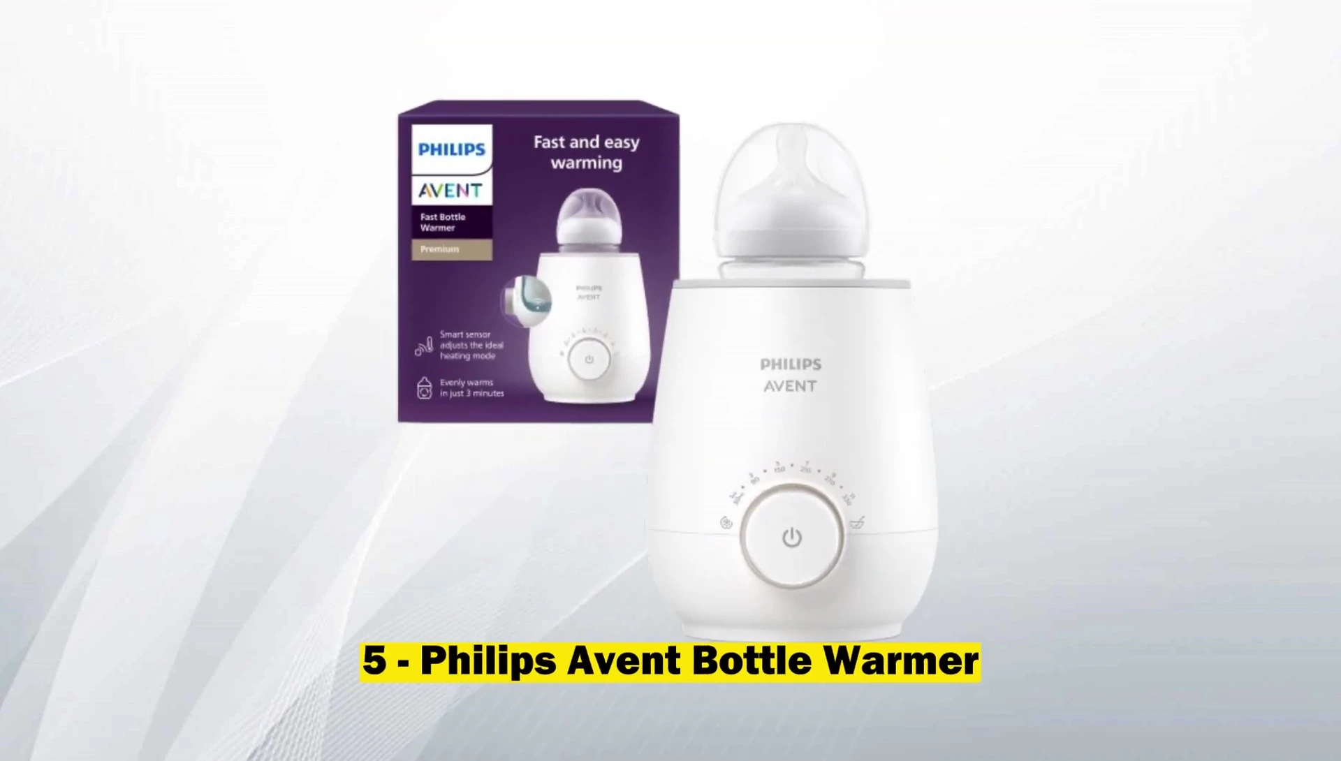 Philips Avent bottle warmer displayed with its simple control dial.