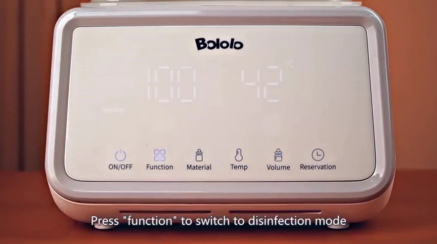 Control panel displaying the sterilization mode with temperature and time settings.
