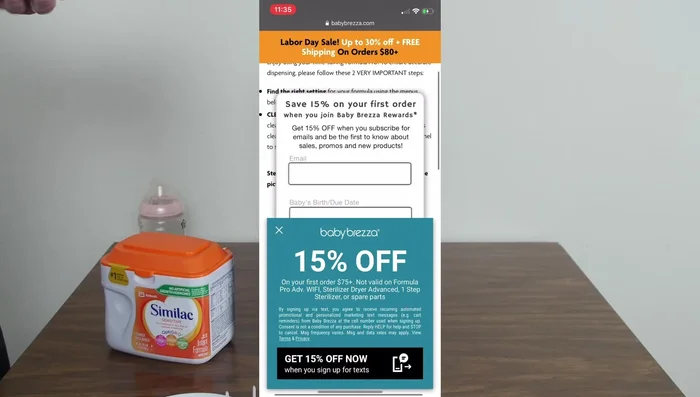 Adjust the powder setting on the machine to the number obtained from the website. Add formula to the container, ensuring it does not exceed the maximum line.