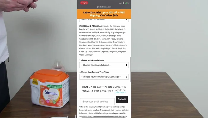 Adjust the powder setting on the machine to the number obtained from the website. Add formula to the container, ensuring it does not exceed the maximum line.