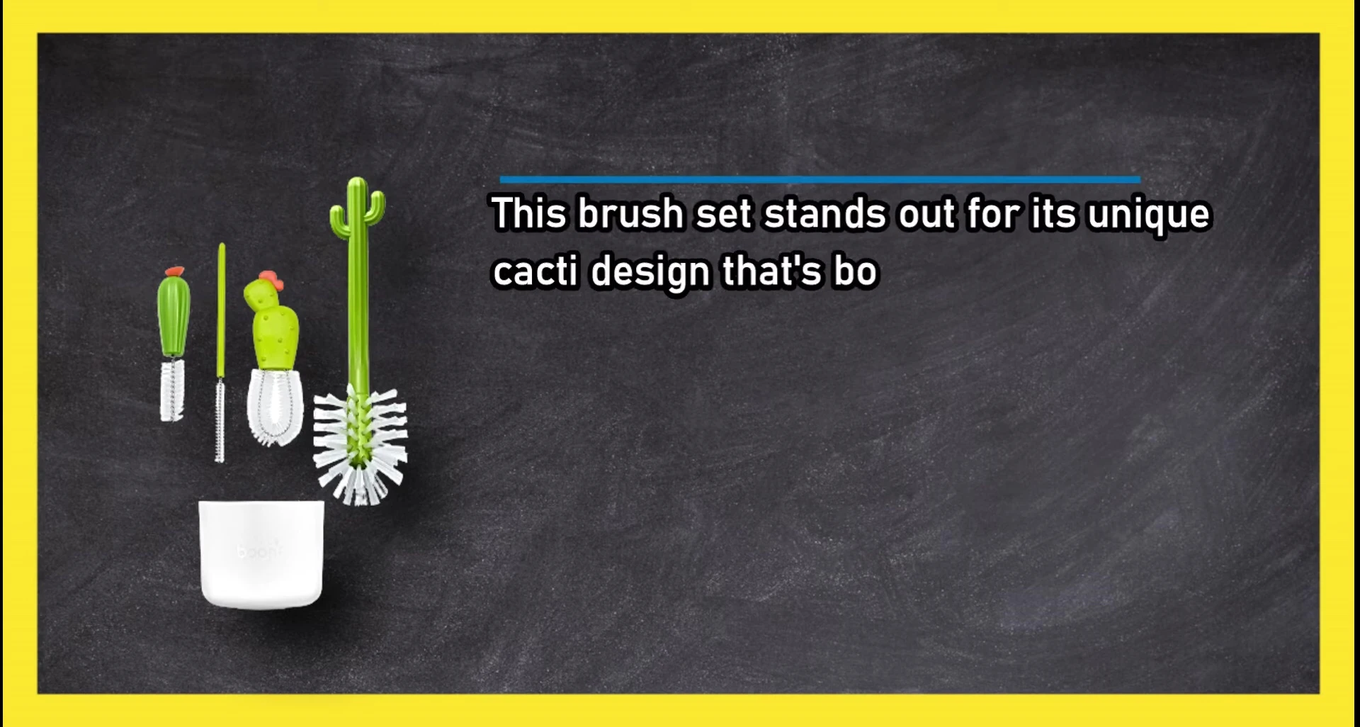 The Boon Cactus bottle brush set displayed neatly in its base.