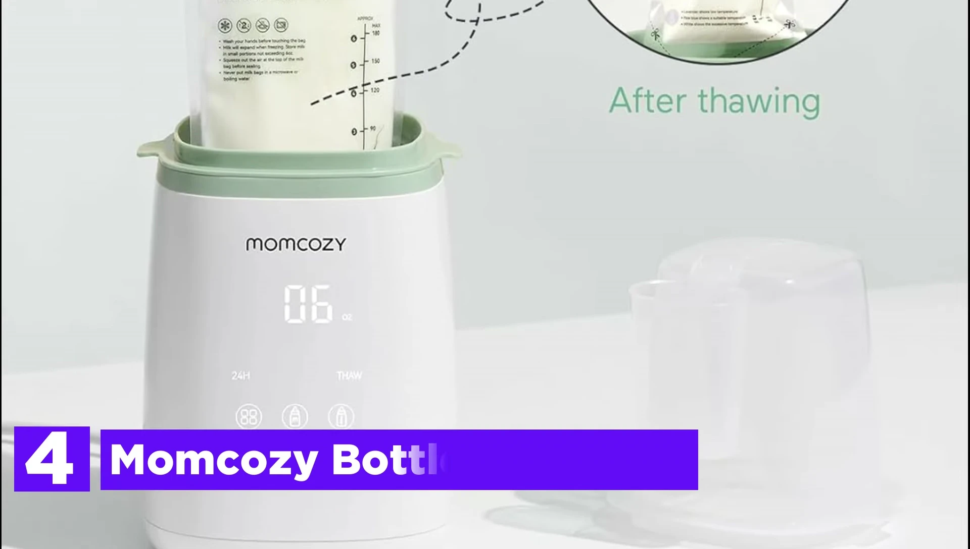 The Momcozy bottle warmer showcasing its sleek design