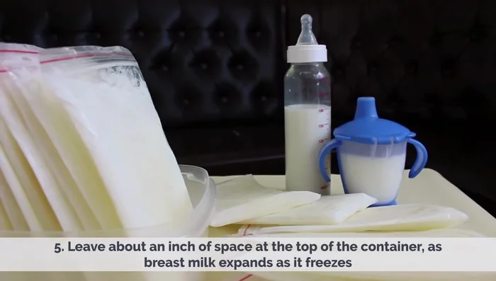 Leave about an inch of space at the top of the container as breast milk expands as it freezes.