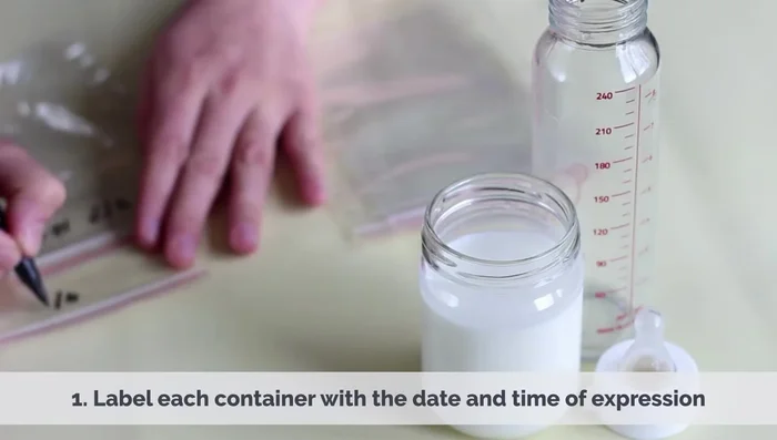 Leave about an inch of space at the top of the container as breast milk expands as it freezes.
