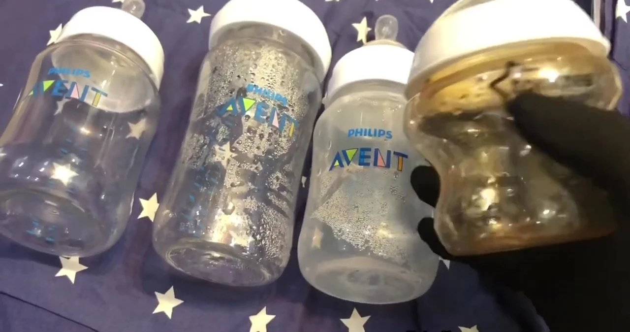 Close-up of the Philips Avent bottle showcasing its curved design.