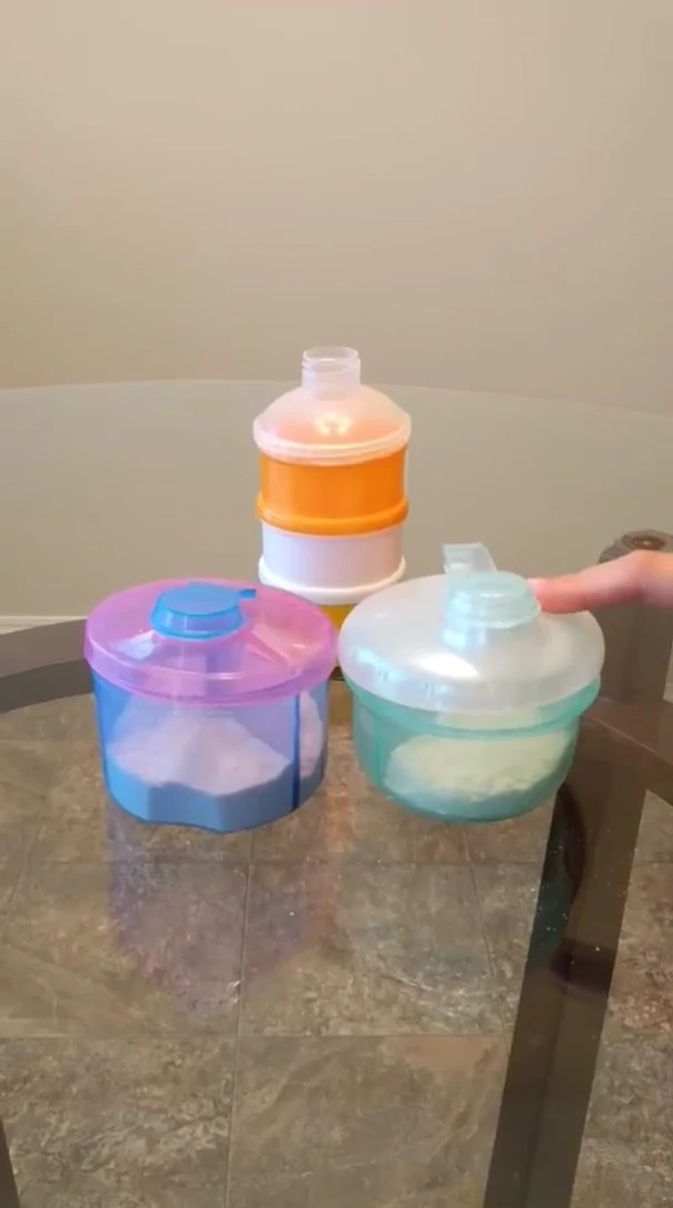 The President Choice formula dispenser with green lid.