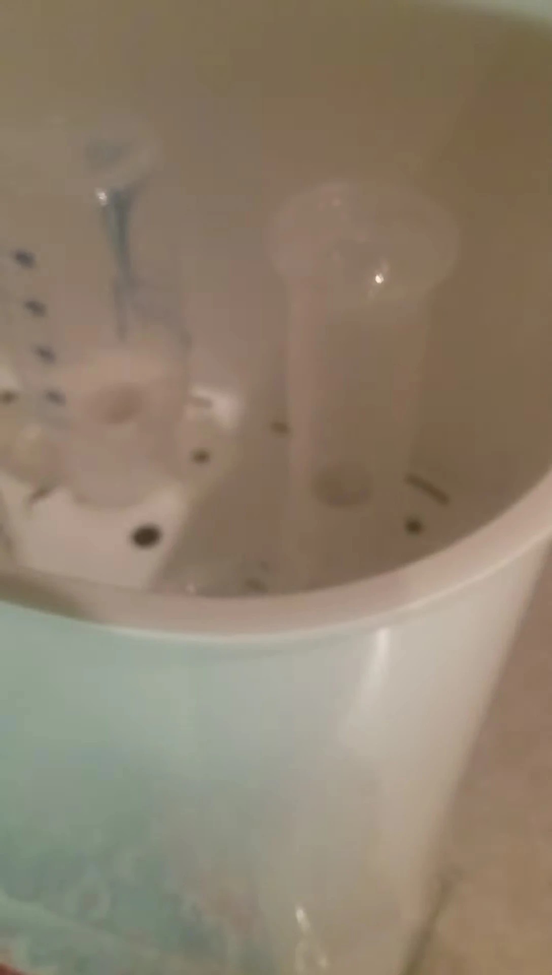 Showing the placement of bottle lids in the sterilizer.