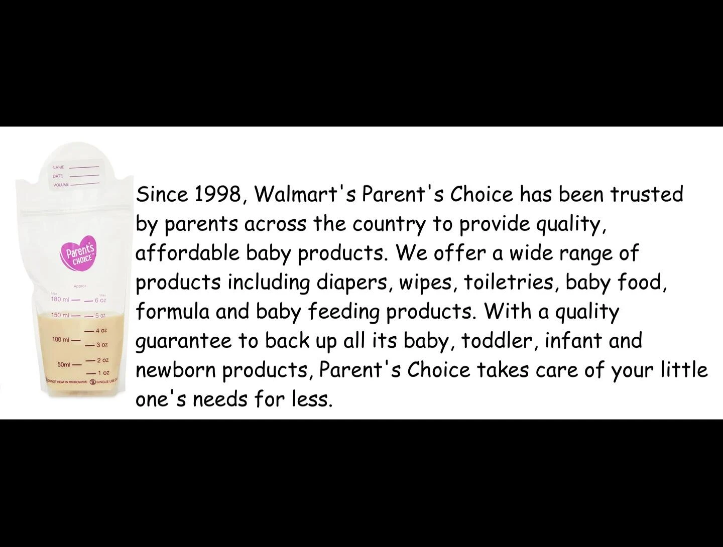 Final screen showcasing Parent's Choice brand
