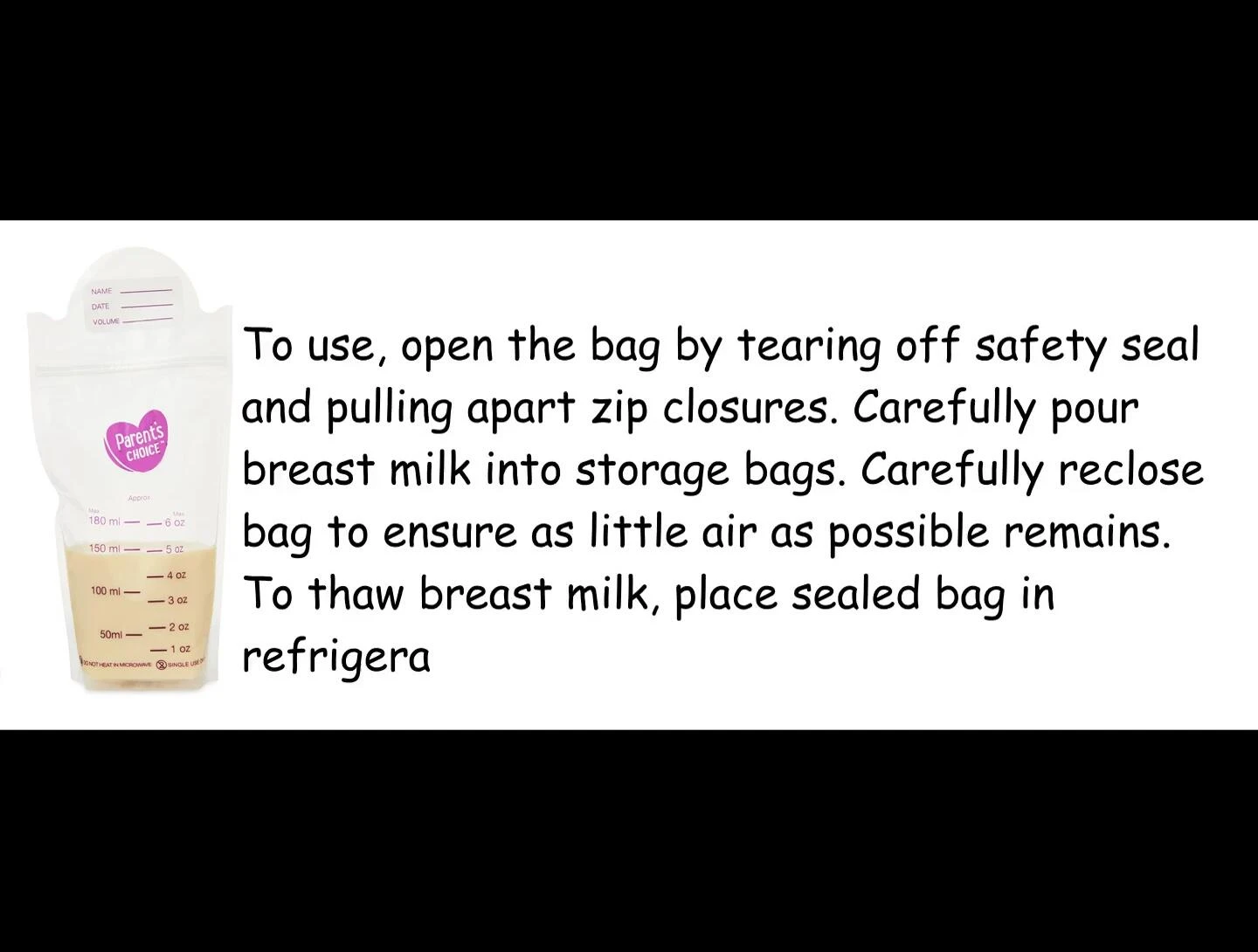 Instructional image showing how to open the storage bag