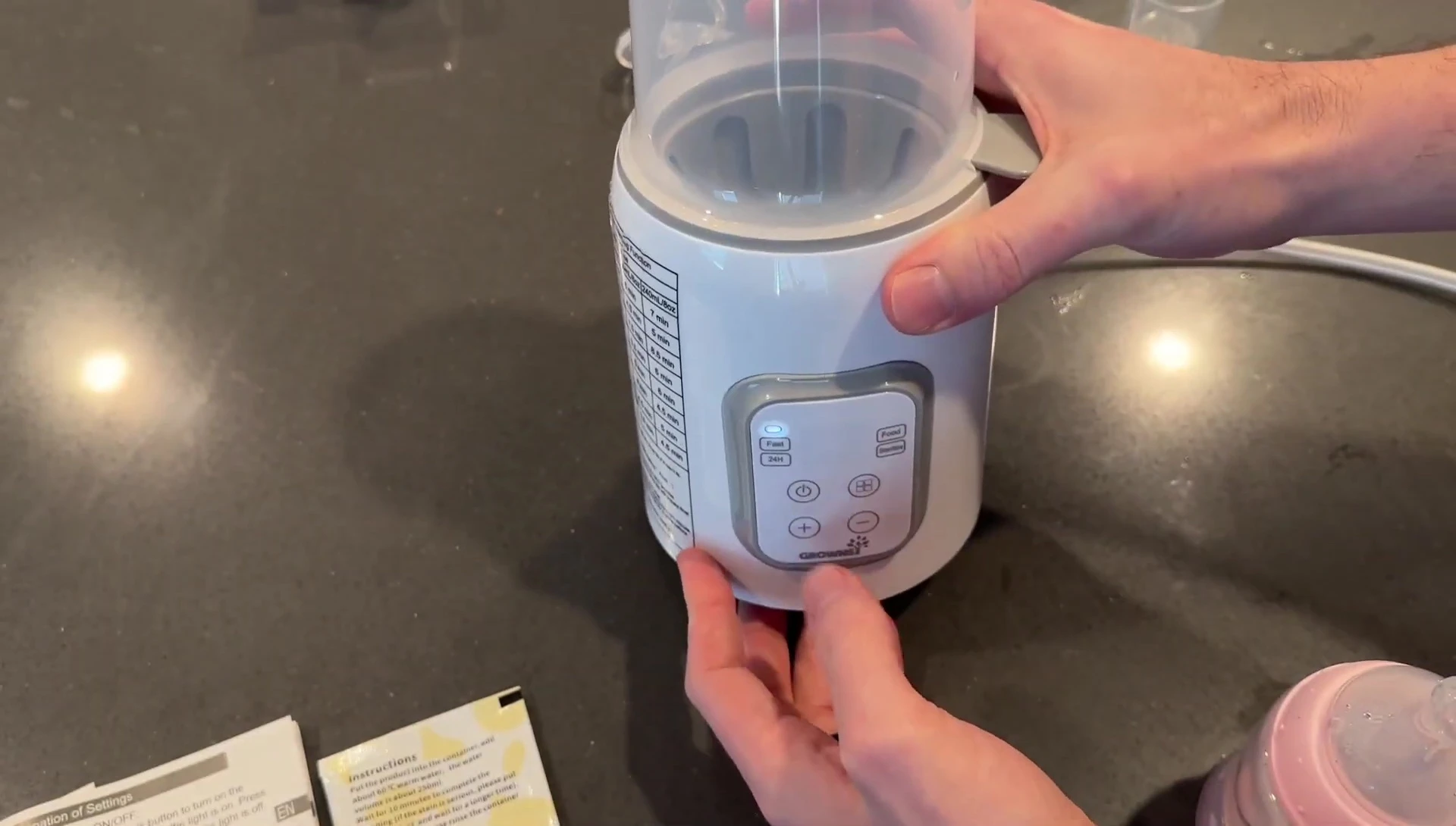 Setting the temperature using the plus and minus buttons for food/24 hour mode