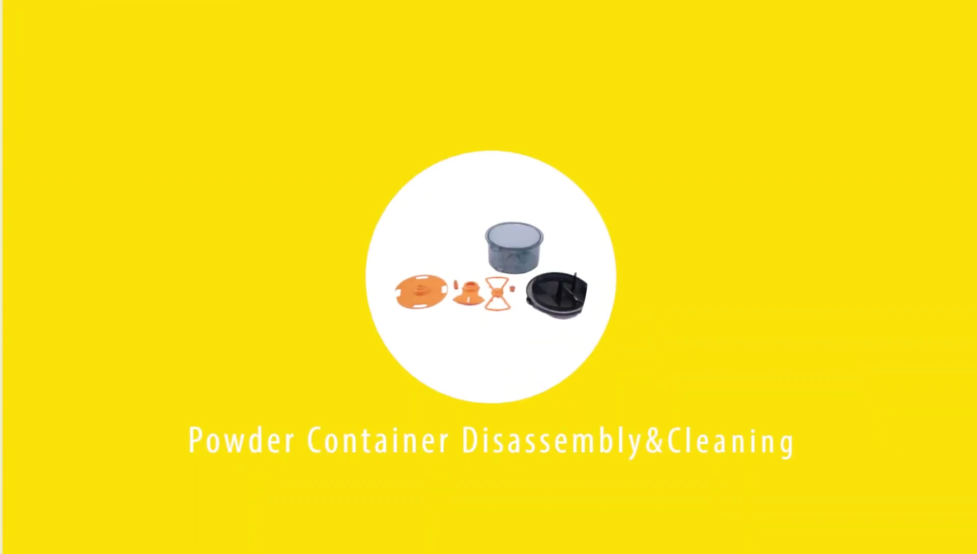 Demonstration of the powder container disassembly process for cleaning.