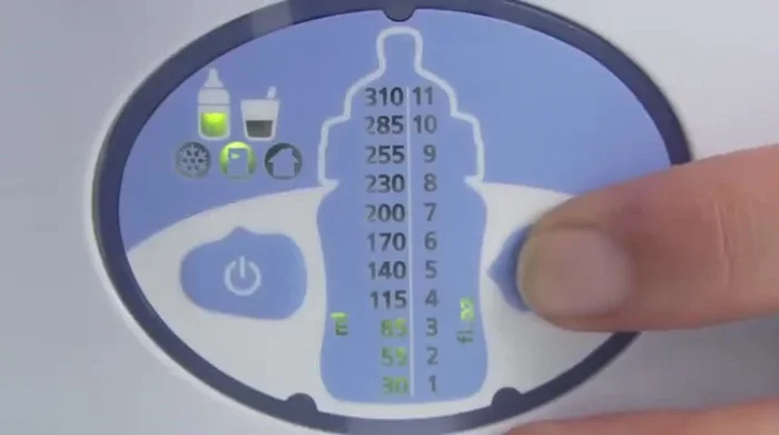 Select the amount of milk or food using the volume selection button. If the exact amount isn't shown, choose the closest option. For grams, use the equivalent milliliter amount.