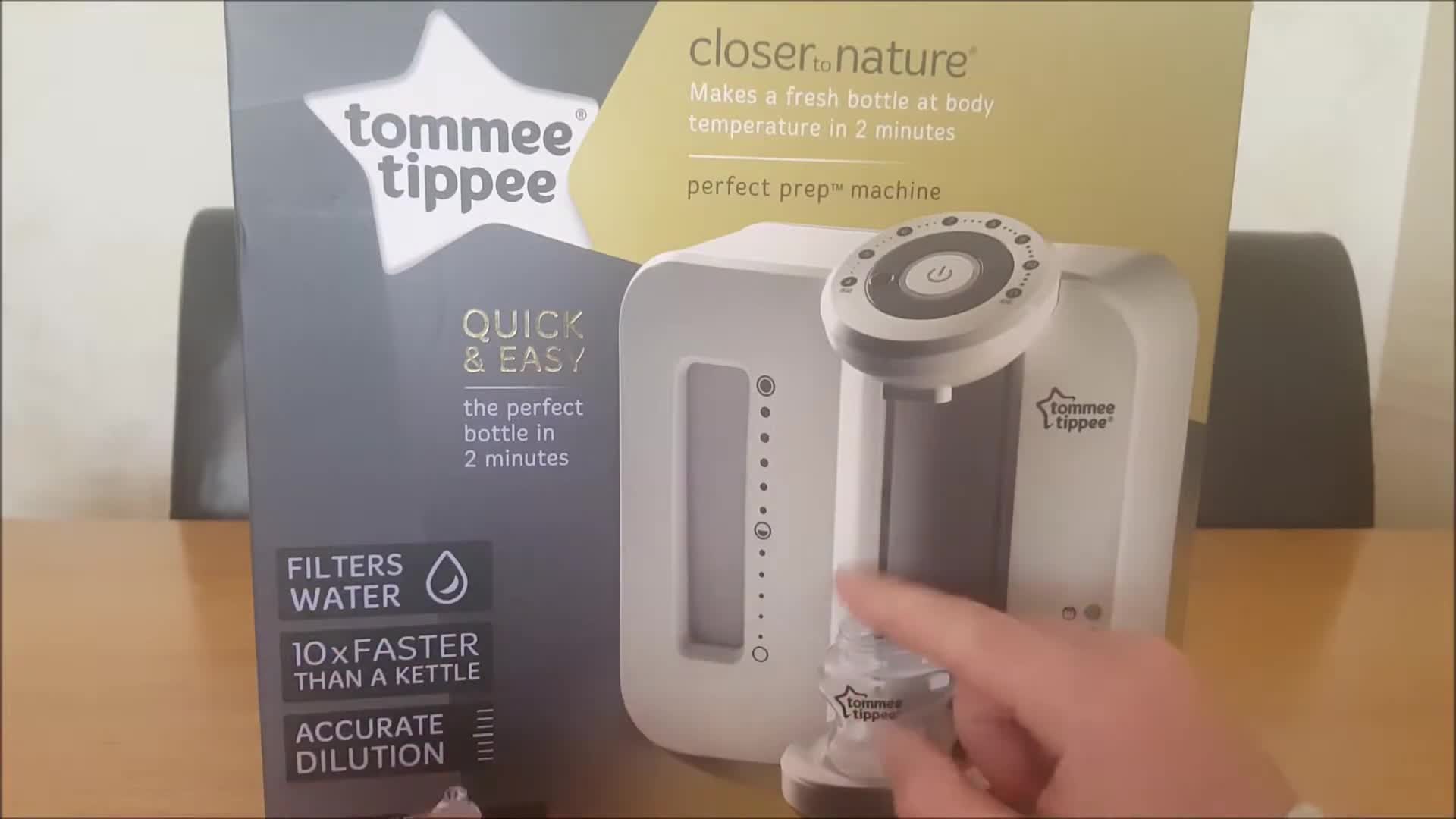 Close-up of the Tommee Tippee Perfect Prep Machine box.