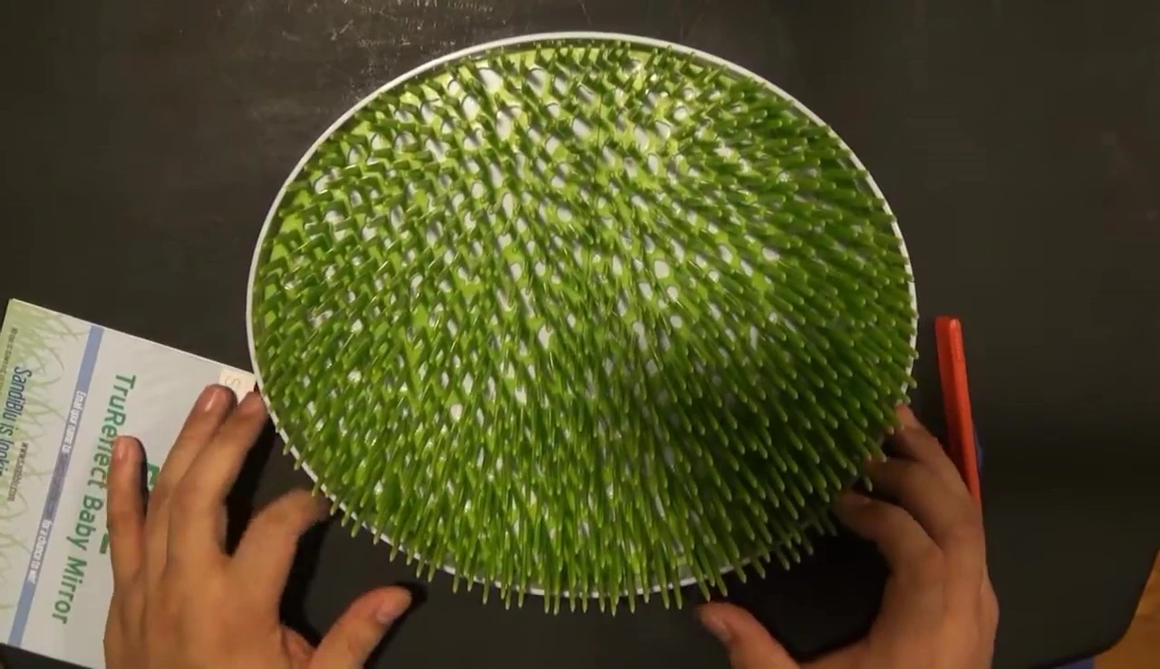 A close-up view of the SandiBlu Grassy Bottle Drying Rack.