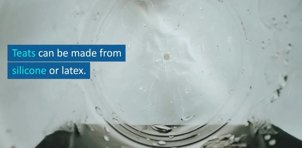Close-up showcasing the difference in texture between silicone and latex teats.