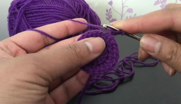 Chain three. Increase round: *Work two double crochets in the first stitch, then one double crochet in each of the next two stitches; repeat from * around. Slip stitch to join.